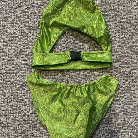 Green Neon Sparkle Rave Outfit Music Festival Rolita Couture - Picture 1 of 7
